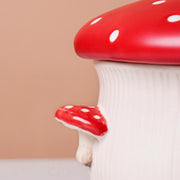 Red mushroom ceramic side handle and small mushroom detail